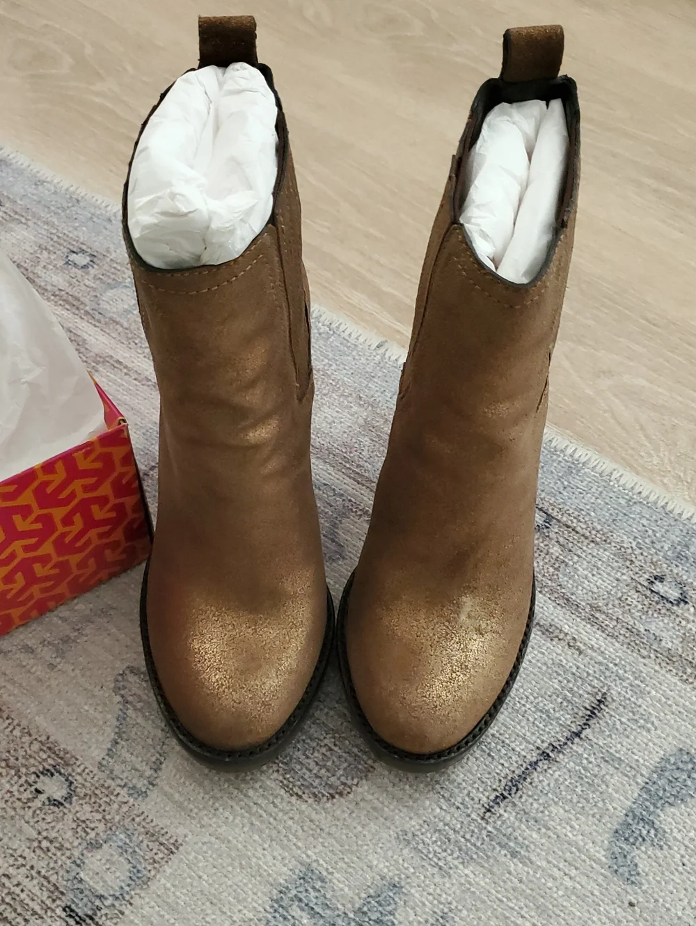 Tory Burch Troy Powder Suede Bronze Boots and Box Sz7